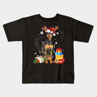 Miniature Pinscher Christmas Tree Light Pajama Dog Xmas Kids T-Shirt